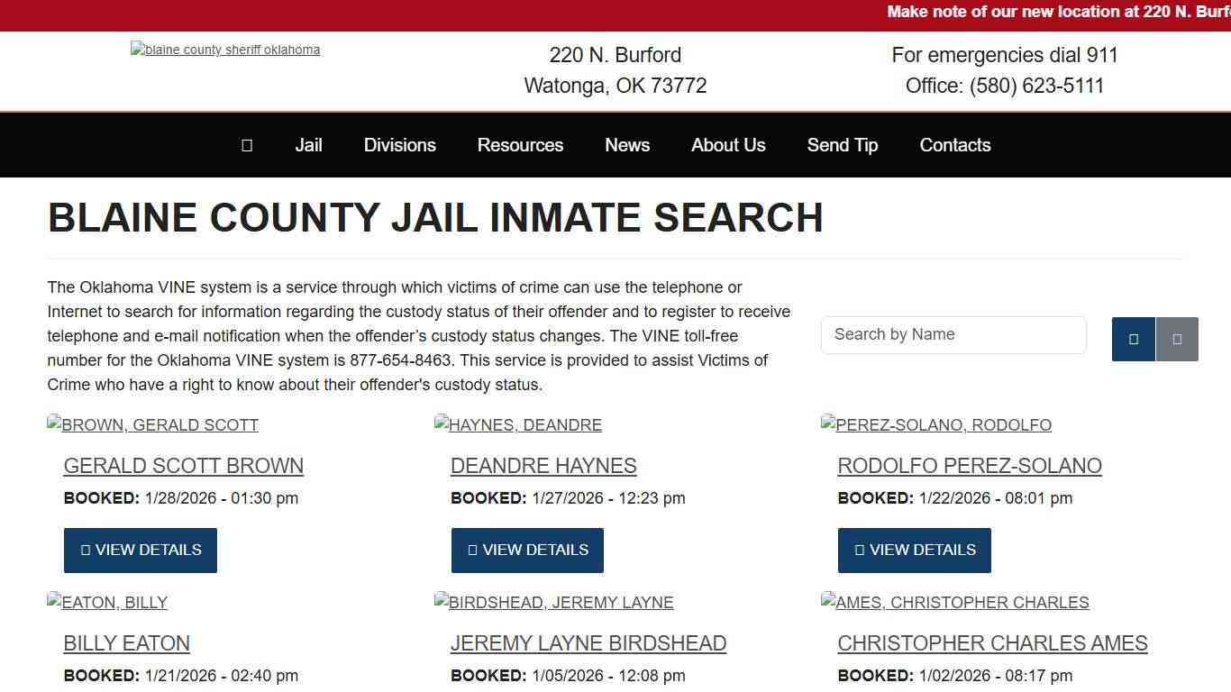 Inmate Search - Blaine County Sheriff's Office Oklahoma Watonga, OK
